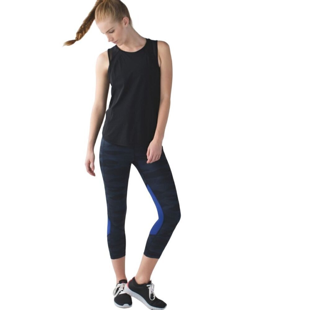 Lululemon Pace Rival Crop Full On Legging Mini Coast Deep Navy Camo Black Size 4 - Picture 4 of 11